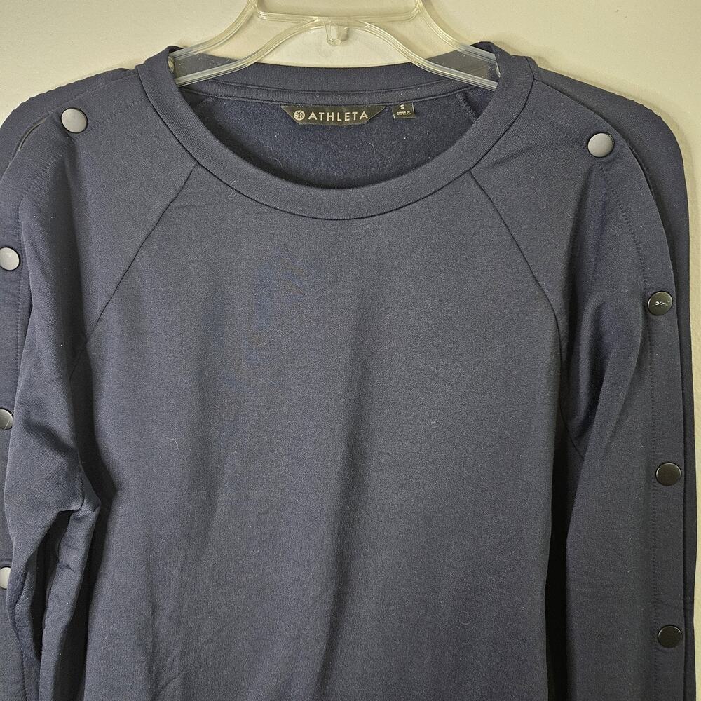 Athleta Snappy Sweatshirt S Navy Blue Pullover Athleisure Shoulder Sleeve Snaps - Picture 3 of 10